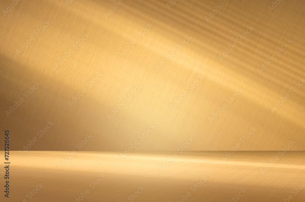 Wall interior background, studio and backdrops show products.with shadow from window color gold background for text insertion and presentation product	
