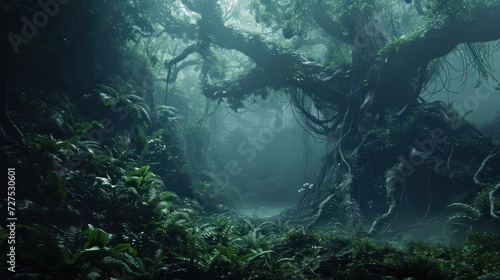 Prehistoric forest jungle with giant trees. © Joyce