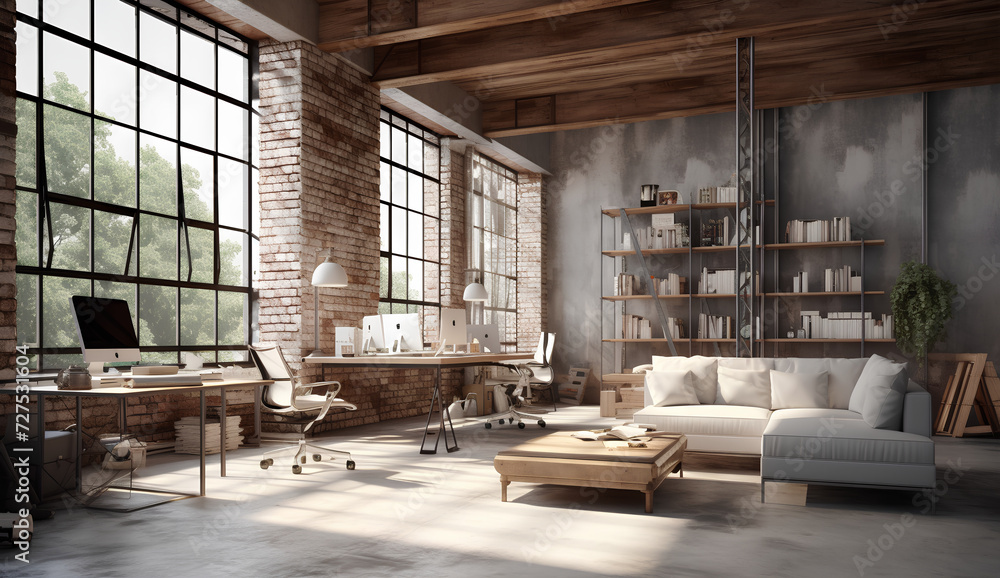 Capturing the essence of modern-industrial charm, this loft office boasts beautiful white paint against raw, exposed brick—a perfect blend of elegance and urban simplicity. Capturing the essence of modern-industrial charm, this loft office boasts beautiful white paint against raw, exposed brick—a perfect blend of elegance and urban simplicity.