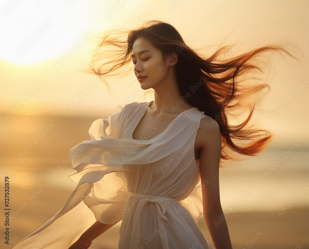 A beautiful Korean beauty in a white dress on a golden beach at sunset. Dramatic scene like a movie.
A beautiful Korean beauty in a white dress on a golden beach at sunset. Dramatic scene like a movie.