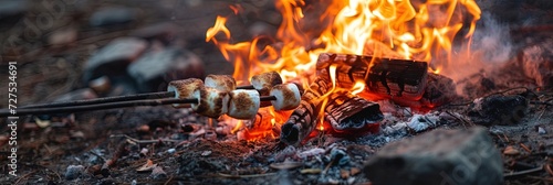 Roasting marshmallows on an open campfire for smores