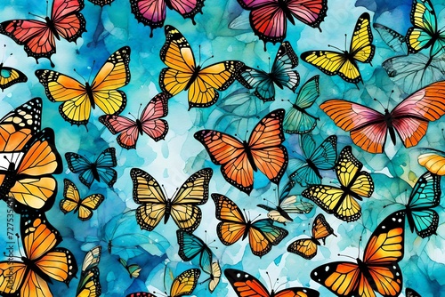 AI Generated. AI Generative. Butterfly watercolor draw paint texture decoration background poster design. Art sketch color nature pattern. Graphic Art