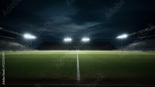 Stadium lights shining on an empty field at night