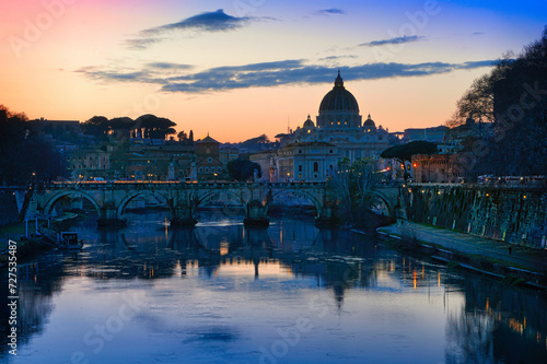Vatican basilica at sunset Rome Italy 