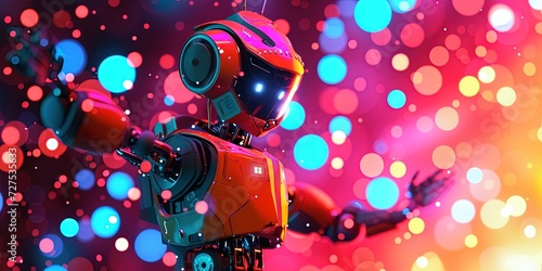 AI robot dancing to music on a colorful backgrround