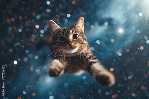 Flying Cat Among the Stars and Lights in Galaxy universe photo