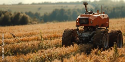 Robot farmer working in the field of crops