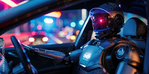 Robot driving car for autonomous vehicle concept photo