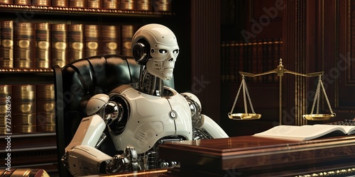 AI legal concept with robot lawyer in court