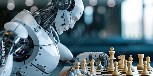 Robot playing chess. artificial intelligence concept