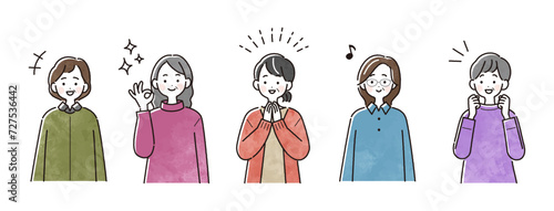 喜んでいる高齢女性のイラストセット