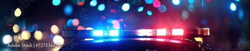 Closeup photo of police lights  shining red and blue during patrol