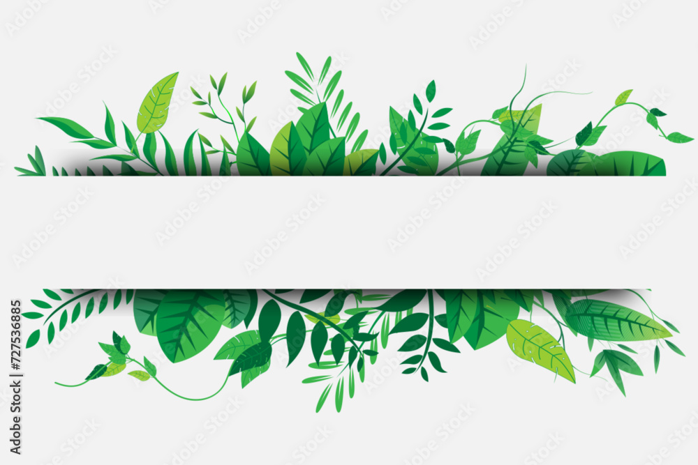 The invitation is decorated with vector leaves