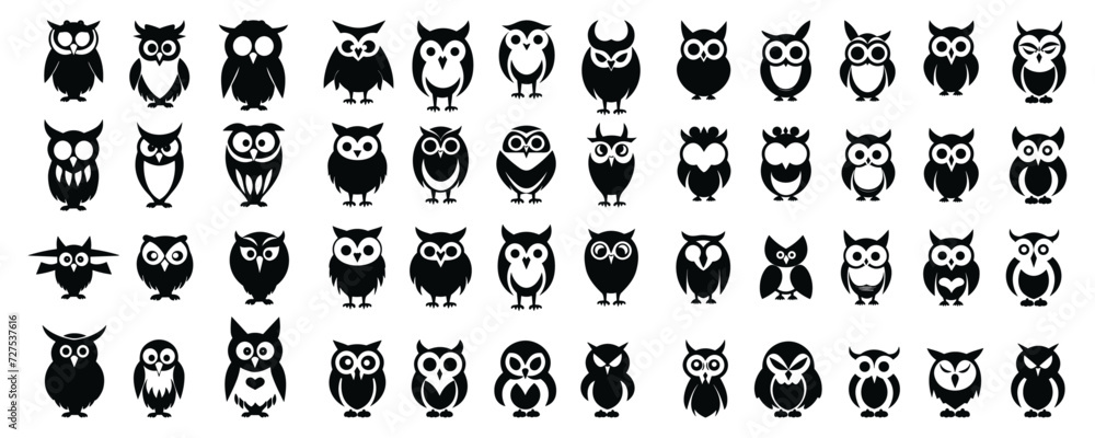 collection set cute owl bird symbol. Animal cartoon mascot. Wildlife. Owl vector sign. Owl icon. Owl silhouettes vector illustration Set isolated on white background. vector illustration collection set cute owl bird symbol. Animal cartoon mascot. Wildlife. Owl vector sign. Owl icon. Owl silhouettes vector illustration Set isolated on white background. vector illustration