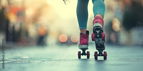 Woman roller skating on street
