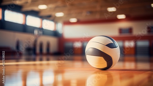 Recreational volleyball scene, sharp focus on ball, gym setting