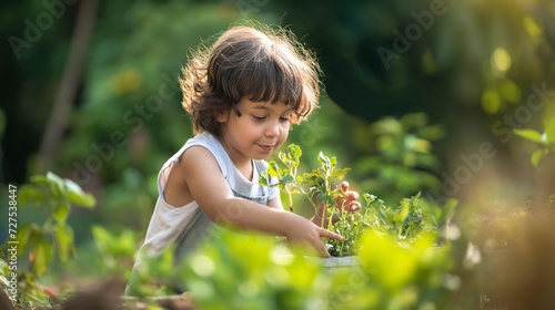 Happy and excited child gardening