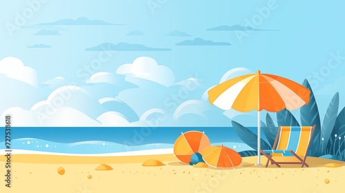 Background beach umbrella sand sea. Generated by AI
