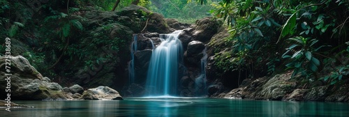 Exotic tropical waterfall landscape with flowing water photo