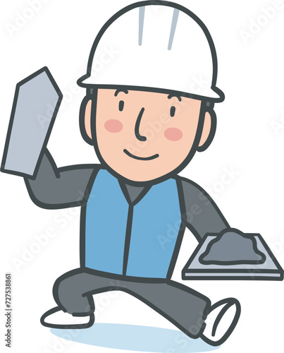 作業服を着た左官職人の男性のイラスト素材