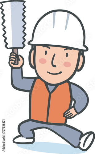 のこぎりを持った大工職人の男性のイラスト素材