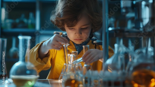 child engaged in solo science experiments photo