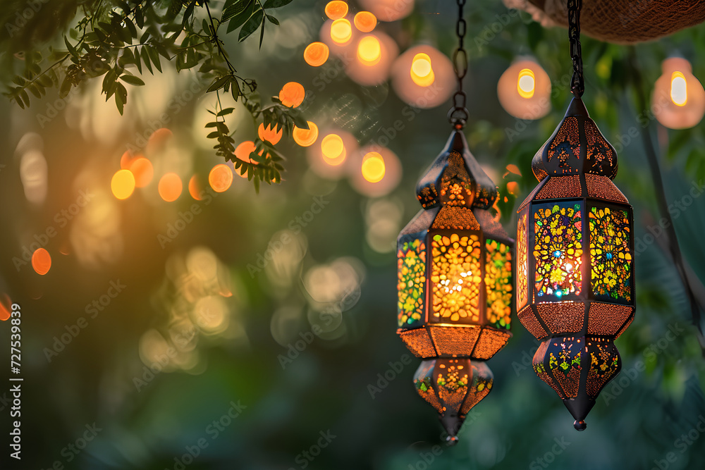 Creating Eid Mubarak cards for Muslim holidays, celebrating the Eid-ul-Adha festival with the inclusion of Arabic Ramadan lanterns and decorative lamps. Creating Eid Mubarak cards for Muslim holidays, celebrating the Eid-ul-Adha festival with the inclusion of Arabic Ramadan lanterns and decorative lamps.