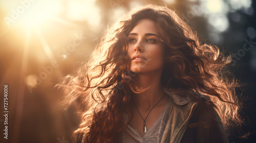 Lens Flare and Bokeh: A Cinematic Flair on beutiful young woman Photos