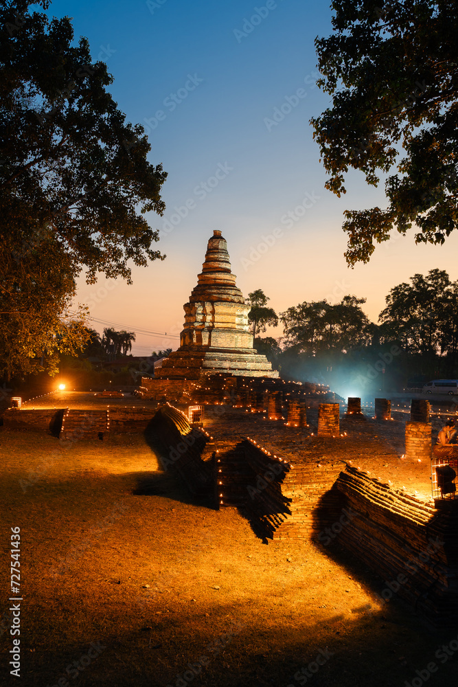 Ancient ruins of the Wiang Kum Kam Temple of Asia at the Northern with ...
