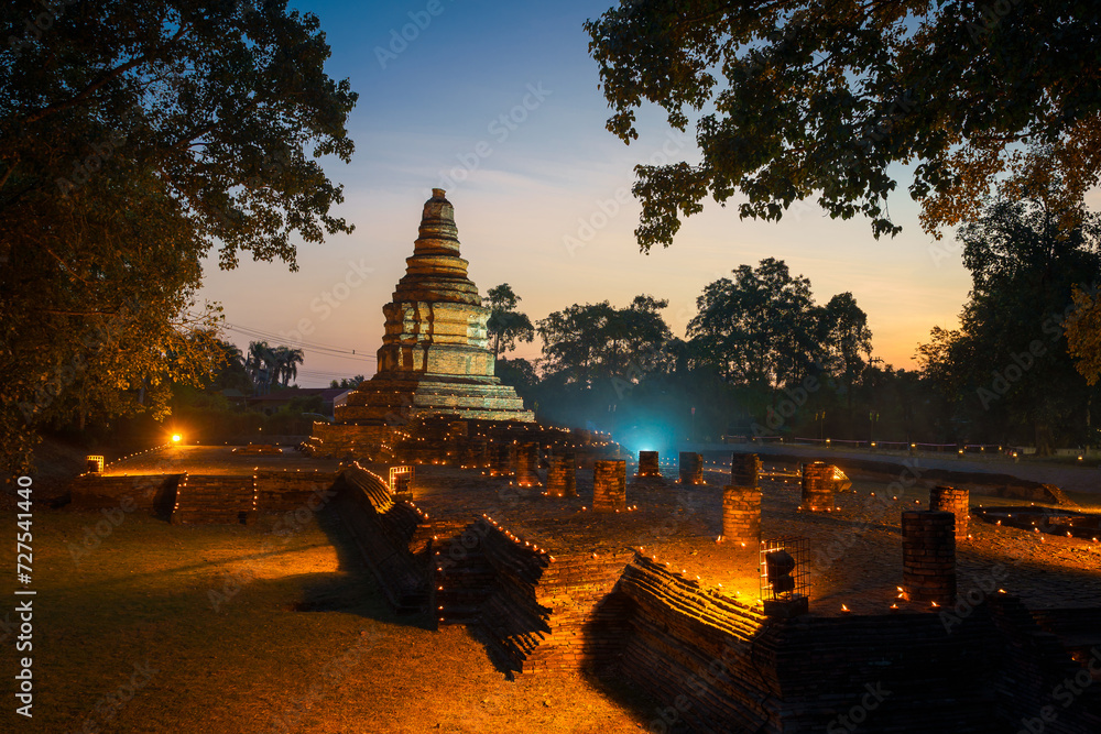 Ancient ruins of the Wiang Kum Kam Temple of Asia at the Northern with ...