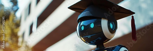 Robot wearing graduation cap for academic and school concept using artificial intelligence photo