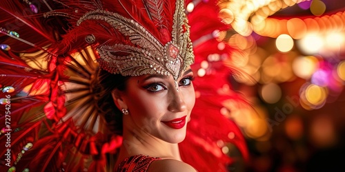 Las Vegas showgirl with full feathered outfit for garish performance
