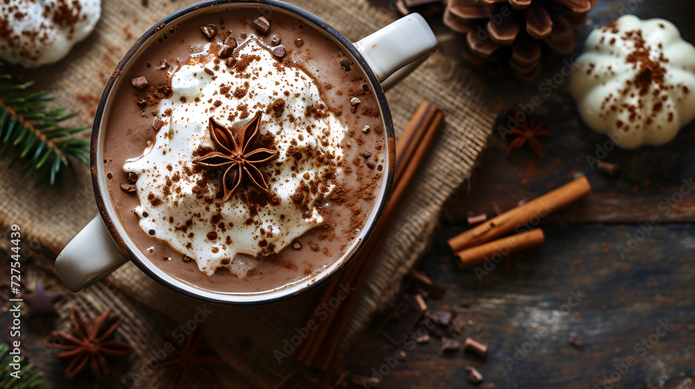 banner for a coffee shop with copy space, cocoa with marshmallows on a black background with space for text banner for a coffee shop with copy space, cocoa with marshmallows on a black background with space for text