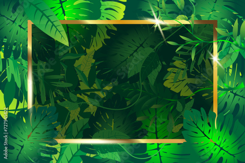 shiny gold frame decorated with tropical leaves