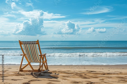 Empty beach chair by the sea.