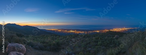 Santa Barbara, City Lights, Coastline, Panoramic, Los Padres National Forest, Mountains, California, Scenery, Night View