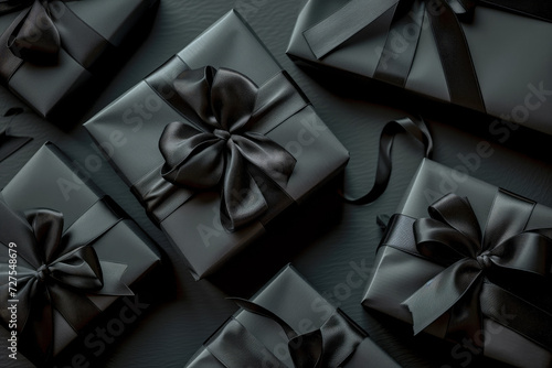 Elegant Black Gift Boxes with Luxurious Bows