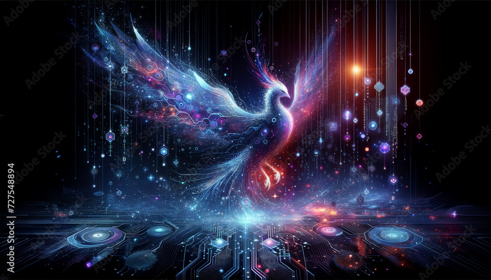 Fototapeta premium Digital Phoenix: Reviving Lost Data Through Advanced AI Technology