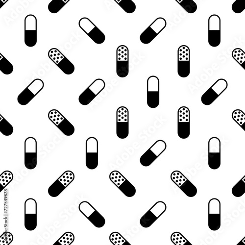Capsule Pill Icon Seamless Pattern, Medicine Capsule Pill Icon, Pharmaceutical Dosage