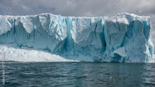 A glacier calving, with a massive ice block falling into the sea, creating a huge splash Generative AI © Haroon