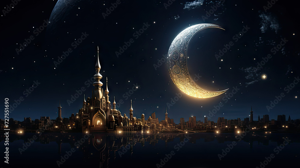 Fototapeta premium Ramadan background with room for text created with Generative AI technology