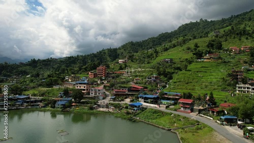 Wallpaper Mural Beautiful aerial landscape of Phewa Lake and village on the valley at the foothills of the Annapurna mountain in Pokhara, Nepal Torontodigital.ca