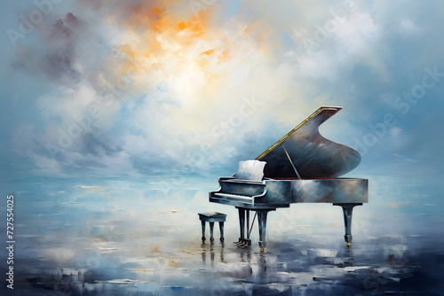 Celestial piano. Oil painting in impressionism style. photo