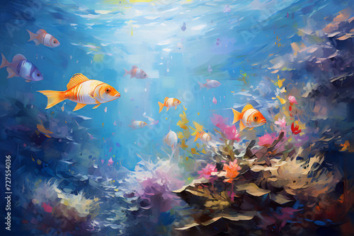 Beautiful underwater landscape. Oil painting in impressionism style. © Osadchyi_I