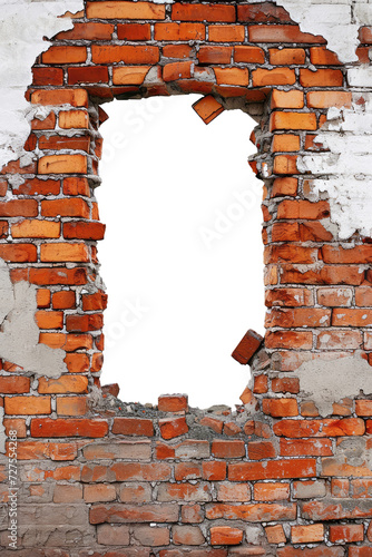 Hole in vertical brown brick wall