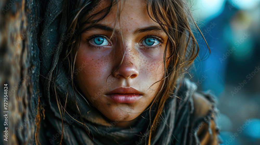Homeless girl asks for money outside the house Homeless girl asks for money outside the house