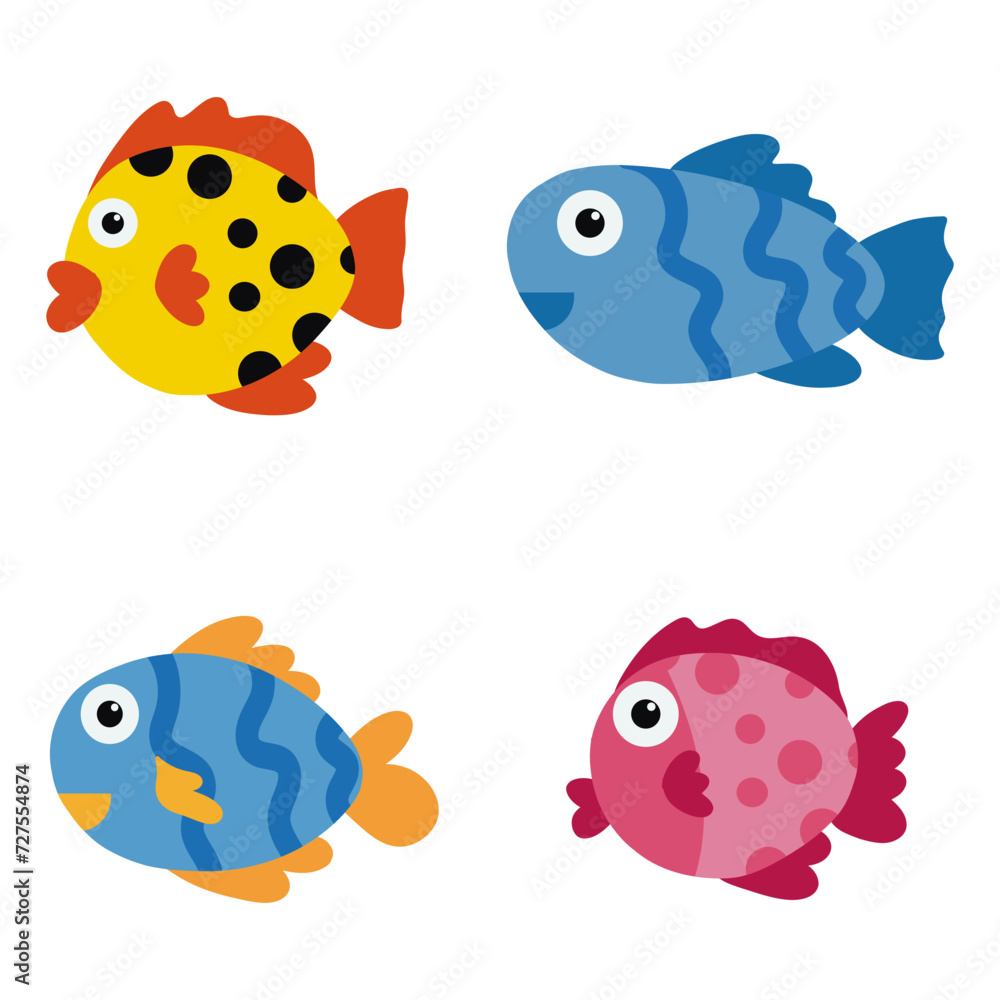 Set of Adorable Fish Illustration. Isolated On White Background