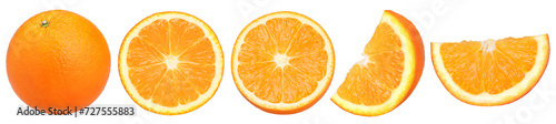 Orange fruit, half and slices isolated, transparent PNG, collection, PNG format, cut out