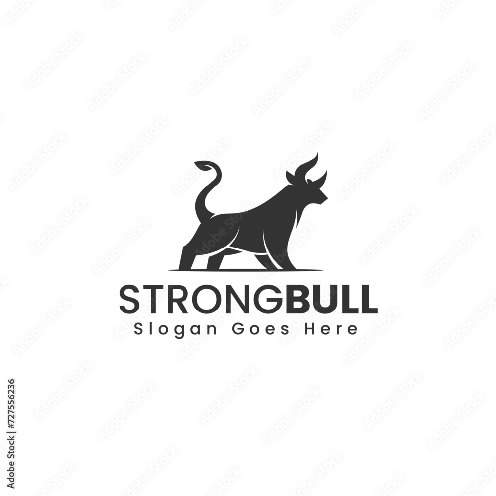 Vector Logo Illustration Strong Bull Silhouette Style