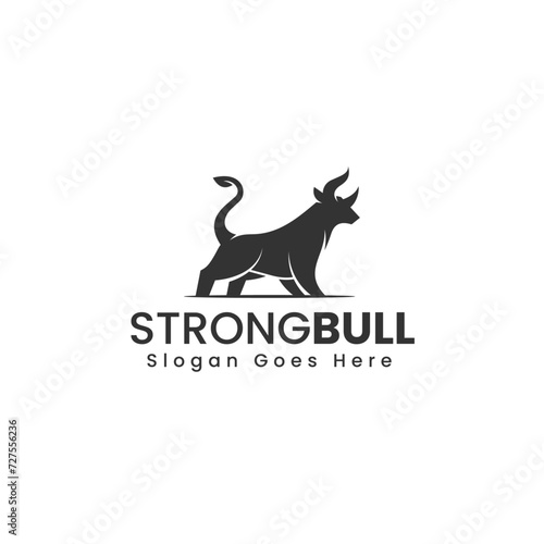 Vector Logo Illustration Strong Bull Silhouette Style